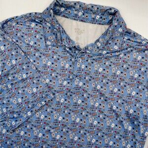 1764 Golf Poker Chips Print Polo Shirt Men's Size Large Performance Blue Gambler
